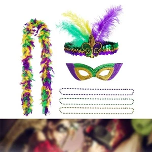 Mardi Gras Outfit Accessories Set Feather - Picture 1 of 7