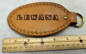 Hand Made Embossed Genuine Leather Key Chain W/ Name LEWANA 6 1/2” Hard To Lose - Picture 1 of 2