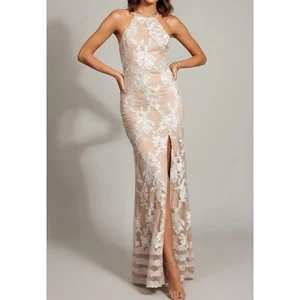 118 $ Neu mit Etikett Lulus schillerndes besticktes rückenfreies Maxikleid, champagnerfarben, XS - Bild 1 von 12