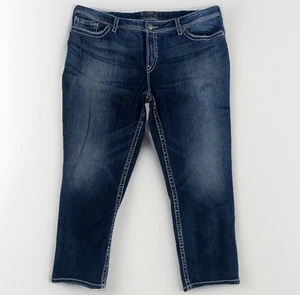 Pantalones de mezclilla plateados para mujer 22 Plus Suki Capri calce curvilíneo tiro medio lavado oscuro - Imagen 1 de 15
