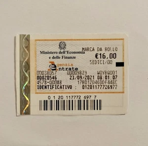Marca da Bollo originale Settembre 2021 €16 - Foto 1 di 1