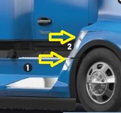 Kenworth T680 NEXT GEN 2022+ CONJUNTO DE PARES DE ACABAMENTO DE SINAL DE VOLTA CROMADO AÇO INOXIDÁVEL - Imagem 1 de 2