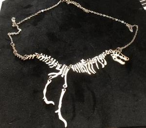 Silver Toned T-Rex Necklace UNIQUE Dinosaur Boned Adjustable Length 18”Free Ship - Picture 1 of 2