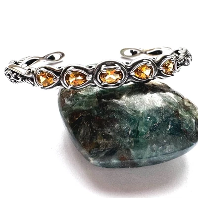 NUEVO CAROLYN POLLACK Brazalete 5 Piedras Preciosas Citrinas Pulsera Esterlina CAJA OESTE AMERICANA Foto 1 de 4