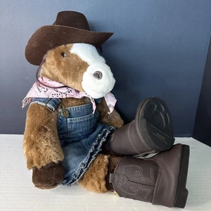 Construire un ours cheval cowgirl avec bottes chapeau robe sabots lestés peluche - Photo 1/18
