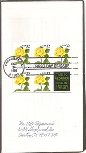 US SC # 3049 Yellow Rose FDC. Block Of 5 Plus Seal .Uncacheted. - Picture 1 of 1