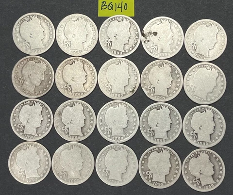 1892-1899 Barber Quarter Roll of 20 Silver Coins | 90% Silver Quarters | #BQ140 Cover