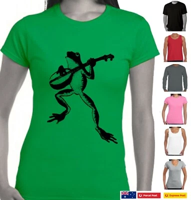 Frog T-Shirts Playing Guitar banjo Aussie designs Prints retro cool Funny CUTE - image 1 of 4