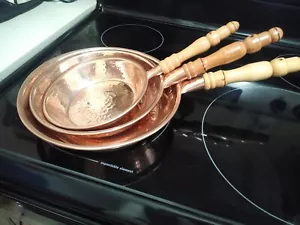Set of 3 handmade Copper pan set. Mexican pans. Manually hammered - Picture 1 of 7