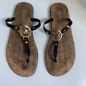 Michael Kors Sandalen Damengröße 7 MK schwarz Gummi PVC Kork Riemen-Flip-Flop - Bild 1 von 2