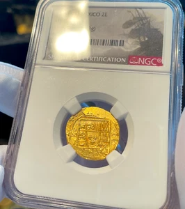 MEXICO 1714 2 ESCUDOS NGC 64  “1715 FLEET”  SHIPWRECK PIRATE GOLD TREASURE COINS - Picture 1 of 14