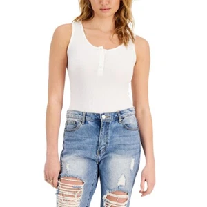 Hooked Up by Iot Women's Juniors' Henley Bodysuit White M B4HP - Picture 1 of 3