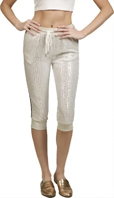 Nikki Lund блестки стороны полоски Capri брюки размер XS серебро новый с Ярлыками $163 B5-148 - Изображение 1 из 4