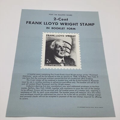 1967 2¢ Frank Lloyd Wright Commemorative Postage Stamp Booklets FDC Advertising - Image 1 of 4
