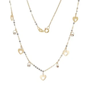Italian 14k Two Tone Gold Ball Bead & Heart Charm Necklace 16.5" 2.1 grams - Picture 1 of 4
