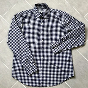 Peter Millar Dark Blue Gray Check Plaid Dress Shirt sz Large - Picture 1 of 7