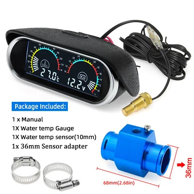 2In 1 Car LCD Digital Water Temperature Gauge Temp Sensor Voltmeter+36mm Adapter - Image 1 of 4