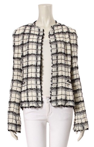 CHANEL BLACK WHITE SILVER CHECKED JACKET 38