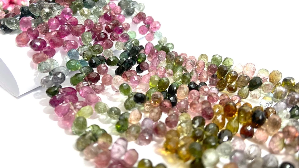Natural Multi Tourmaline Faceted Drops Shape Beads Tourmaline Briolette Jewelry - Image 1 of 4