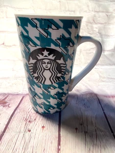 Starbucks Green Houndstooth Checkered 16 Ounce Coffee Tea Holiday Mug Cup 2017 - Picture 1 of 10