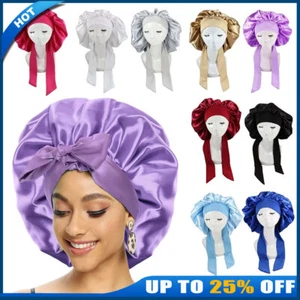 Women Long Hair Care Satin Bonnet Night Sleep Hat Cap Silk feel Head Wrap Turban - Picture 1 of 18