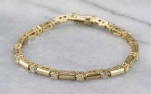 4Ct Round Cut Lab-Created Diamond Tennis Bracelet 14K Yellow Gold Plated - Picture 1 of 8