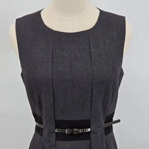 Calvin Klein Kleid Damen 4 grau schwarz weiß Color Block Fit and Flare Gürtel - Bild 1 von 7