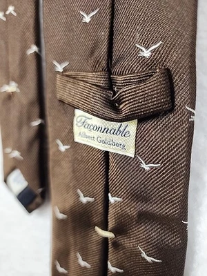 Corbata FACONNABLE Albert Goldberg Para Hombre 100% Seda Gaviota Diseñador Marrón Blanco  Foto 1 de 4