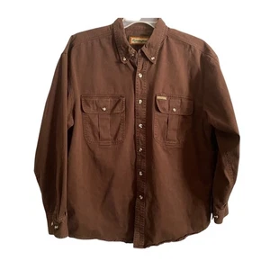 Remington Mens XL Brown Canvas Shirt Long Sleeve Outdoor Hunting Vtg - Picture 1 of 5