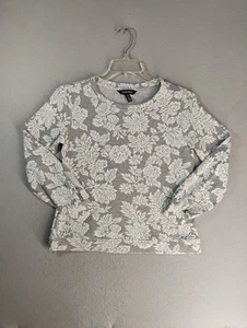 Ellen Tracy Womens Sweater Small Gray Floral Jacquard Long Sleeve Knit Pullover - Picture 1 of 8