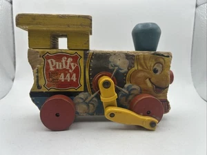 Vintage 1951 Fisher Price Puffy 444 Wooden Pull Toy Train Locomotive - Picture 1 of 4