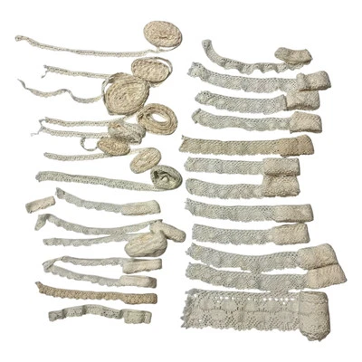 Lote grande vintage de encaje de ganchillo varias longitudes anchos blanco crudo 1 libra Foto 1 de 4