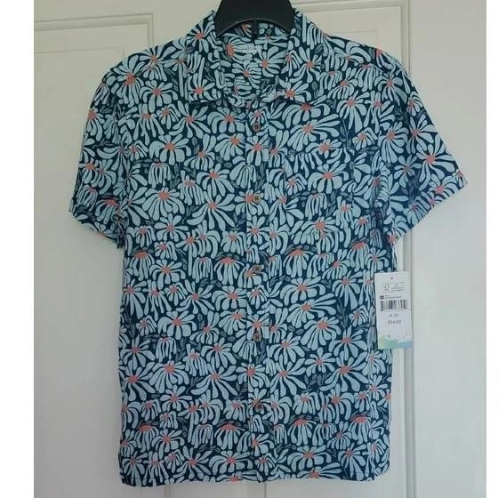 Boys Colorful Planet Linen Blend Button Down Shirt Size M XL XXL Flowers NWT - Image 1 of 1
