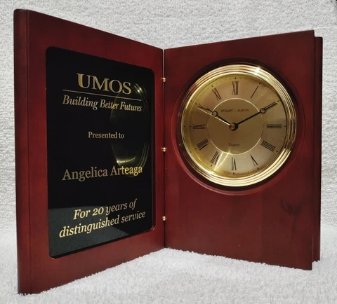 Rosewood Book Desk Clock by Stuart Austin Gold Clock Face Quartz Movement NIB Cover