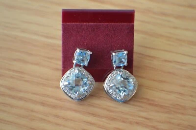 4.60ct Sky Blue Topaz / Zircon Dangle Earrings Platinum over Fine Silver - Image 1 of 4