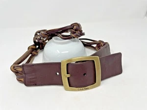 Vintage Womens Calvin Klein brown woven knotted belt brass buckle 36" - Picture 1 of 7