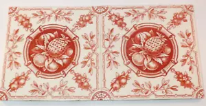 2 Minton & Hollins Antique Victorian 6" Red Wall Tiles Fruit Design c1850 Lot A - Picture 1 of 13