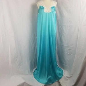 Vintage Vanity Fair Long Nightgown Teal 100% Tricot all Nylon Womens size Medium - Picture 1 of 11