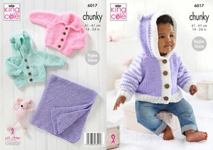 King Cole Baby Chunky Knitting Pattern Boys Girls Jacket Cardigan & Blanket 6017 - Picture 1 of 3