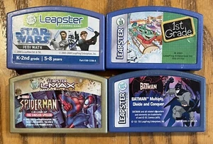 LOT of 4 LeapFrog Leapster Game Cartridges. Batman Spiderman Star Wars 1st Grade - Picture 1 of 3