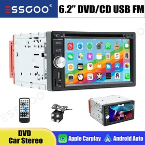6.2" Double 2 DIN Car Stereo Apple CarPlay/Android Auto CD/DVD USB BT SWC+Camera - Picture 1 of 15