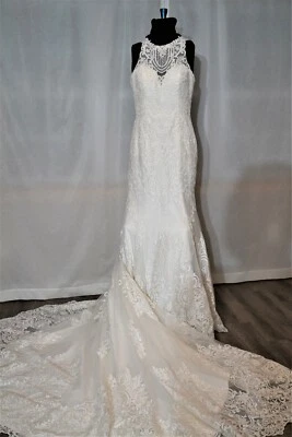Vestido de novia Christina Wu marfil 15620 talla 12 sirena ilusión cuello alto Foto 1 de 4