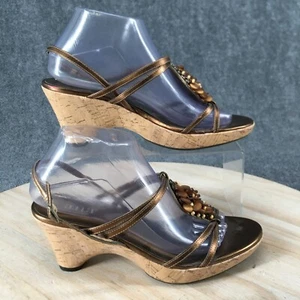 A.N.A Sandals Womens 8 M Slingback Gold Leather Casual Buckle Wedge Open Toe - Picture 1 of 17