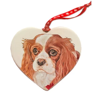 Cavalier King Charles Porcelain Heart Ornament Double-Sided - Picture 1 of 2