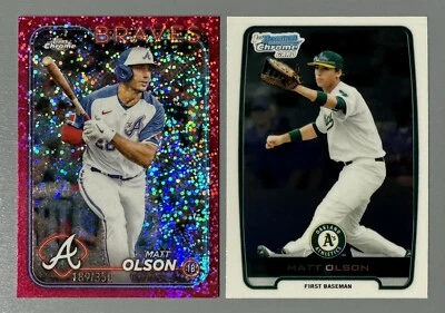 2 Matt Olson 2023 Topps Cromo Magenta Speckle/350, 2012 1st Bowman Cromo LEER Foto 1 de 3