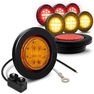 8pc DOT Grommet Flush-Mount Amber + Red 2.5 Inch Round Trailer LED Marker Lights - Picture 1 of 7