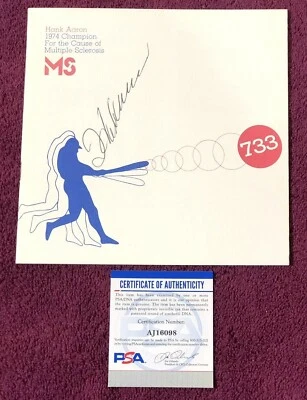 Hank Aaron Autographed 1974 HAND SIGNED Multiple Sclerosis Program PSA/DNA COA - Image 1 of 4