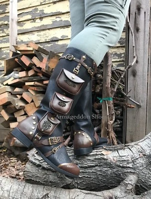 Black Brown Steampunk Burner Airship Pirate Renaissance Fair Knee Boots Womans - Image 1 of 3