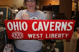 Vintage 1950er Ohio Caverns West Liberty AAA genehmigt 28" geprägtes Blechschild - Bild 1 von 5