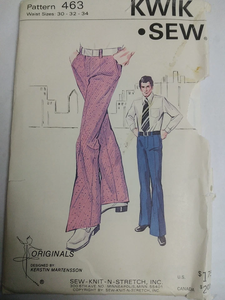 Pants Double Knit Slacks 30 32 34 Kwik Sew 463 Sewing Pattern UC FF Western Mens - Image 1 of 4